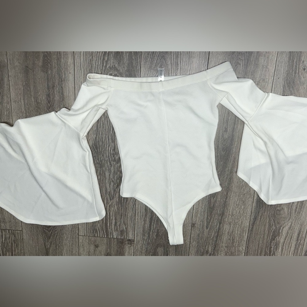 off the shoulder white body suit